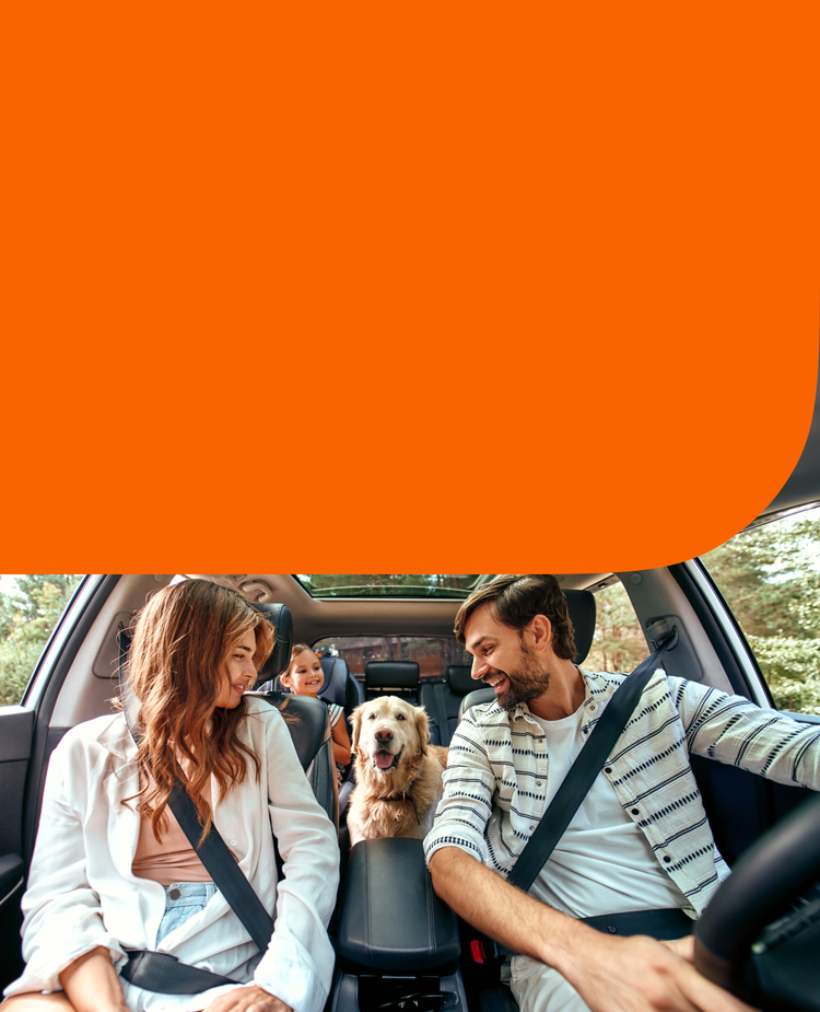 A family in a dog-friendly car